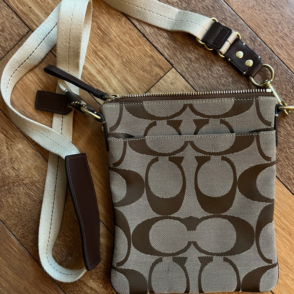 Coach Women's Small Canvas  Crossbody Bag With Leather Details